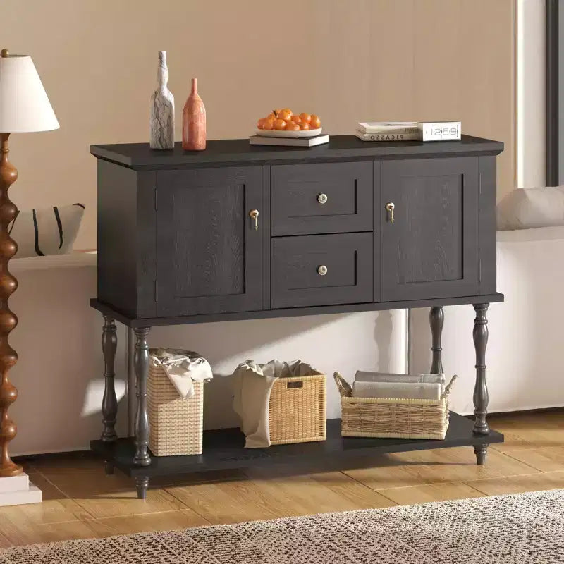 42 Farmhouse Console Table with 2 Drawers, Rustic Entryway Sofa Table with 2 Doors & Bottom Shelf, Buffet Coffee Bar Cabinet for Living Room Kitchen