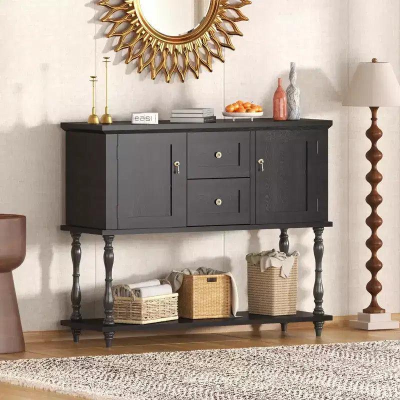 42 Farmhouse Console Table with 2 Drawers, Rustic Entryway Sofa Table with 2 Doors & Bottom Shelf, Buffet Coffee Bar Cabinet for Living Room Kitchen