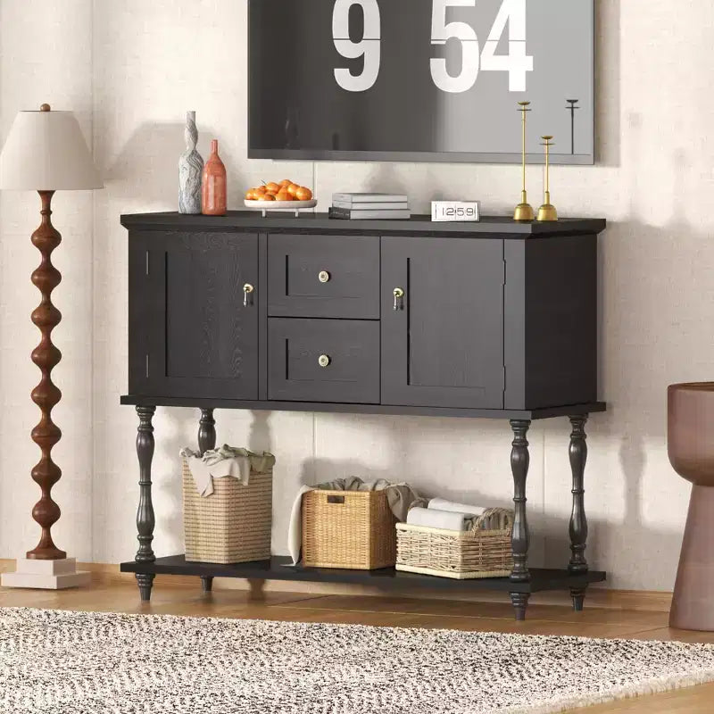 42 Farmhouse Console Table with 2 Drawers, Rustic Entryway Sofa Table with 2 Doors & Bottom Shelf, Buffet Coffee Bar Cabinet for Living Room Kitchen