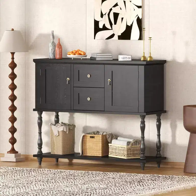 42 Farmhouse Console Table with 2 Drawers, Rustic Entryway Sofa Table with 2 Doors & Bottom Shelf, Buffet Coffee Bar Cabinet for Living Room Kitchen