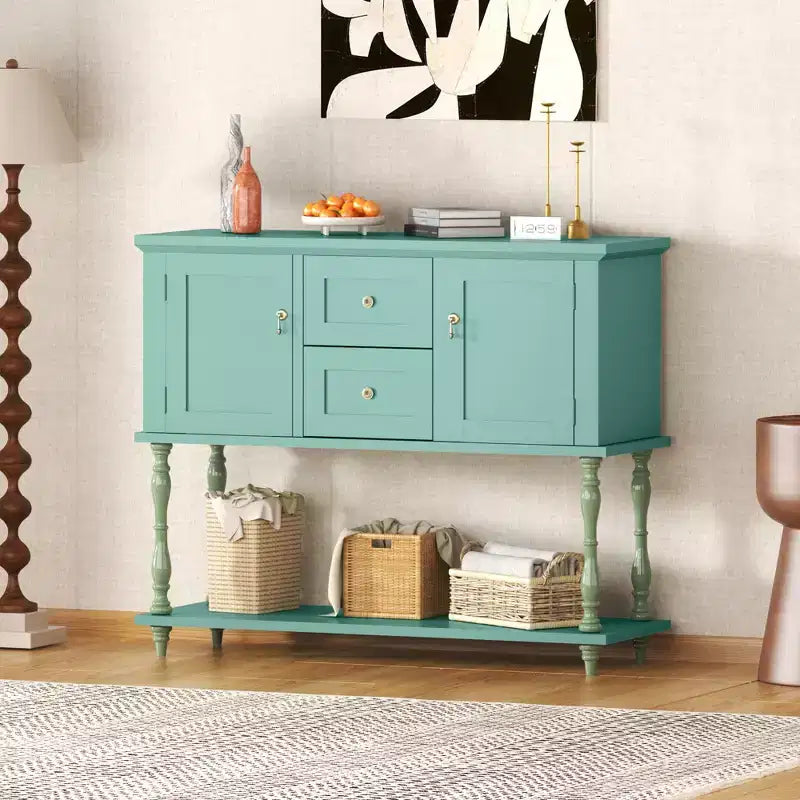 42 Farmhouse Console Table with 2 Drawers, Rustic Entryway Sofa Table with 2 Doors & Bottom Shelf, Buffet Coffee Bar Cabinet for Living Room Kitchen