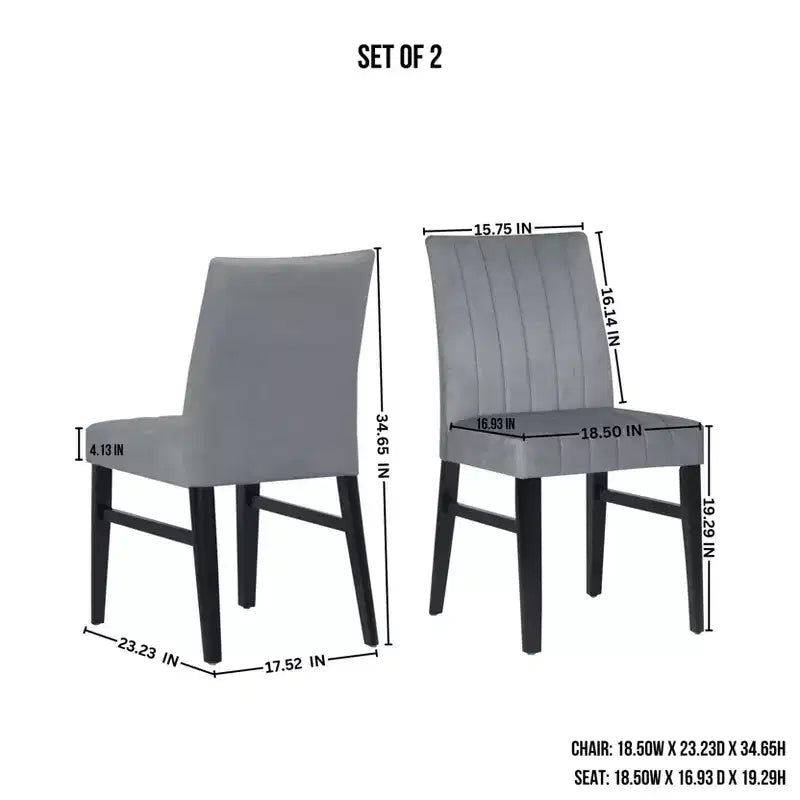 TUYOHW Modern Armless Dining Chairs Set of 2,Upholstered Dining Room Chairs with Vertical Stripes Backrest & Solid Wood Frame