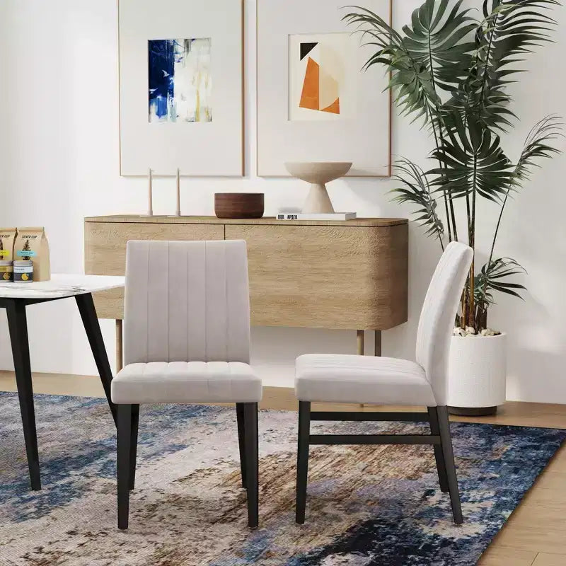 TUYOHW Modern Armless Dining Chairs Set of 2,Upholstered Dining Room Chairs with Vertical Stripes Backrest & Solid Wood Frame
