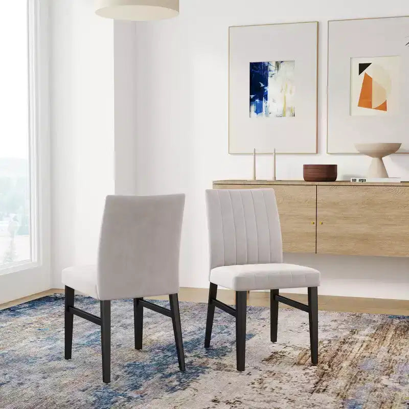 TUYOHW Modern Armless Dining Chairs Set of 2,Upholstered Dining Room Chairs with Vertical Stripes Backrest & Solid Wood Frame