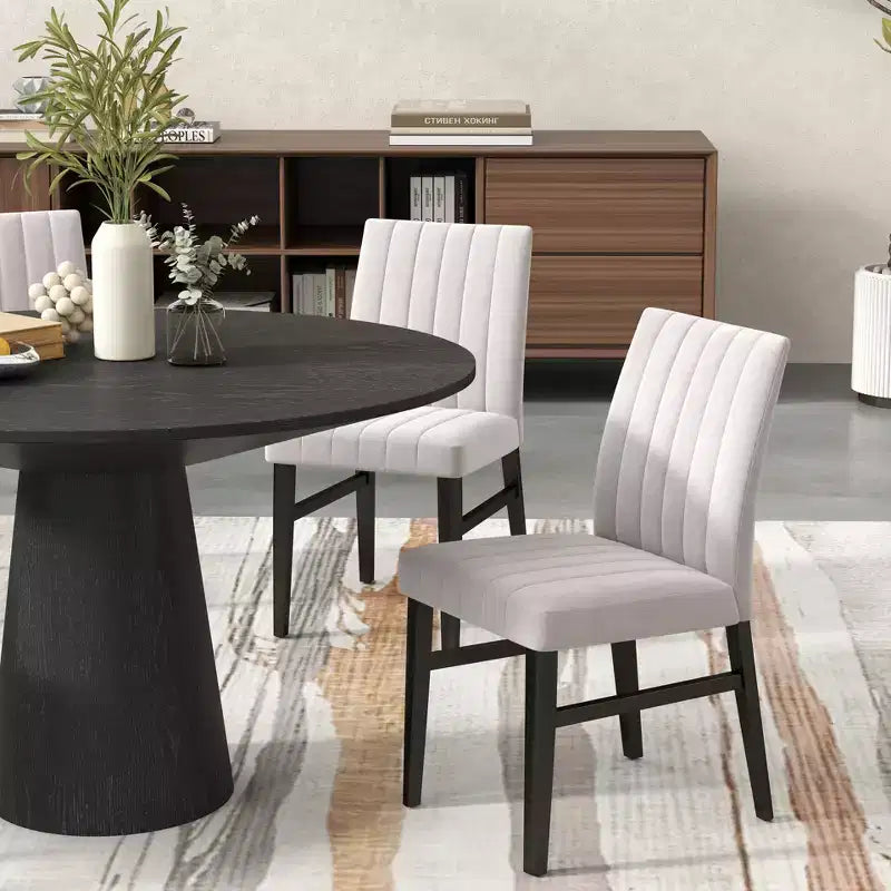 TUYOHW Modern Armless Dining Chairs Set of 2,Upholstered Dining Room Chairs with Vertical Stripes Backrest & Solid Wood Frame