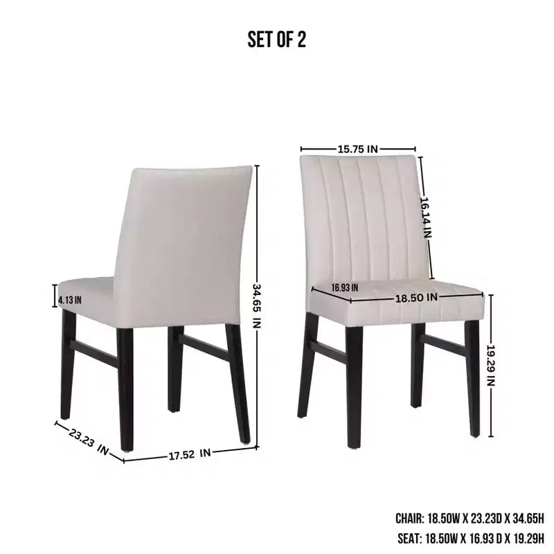 TUYOHW Modern Armless Dining Chairs Set of 2,Upholstered Dining Room Chairs with Vertical Stripes Backrest & Solid Wood Frame
