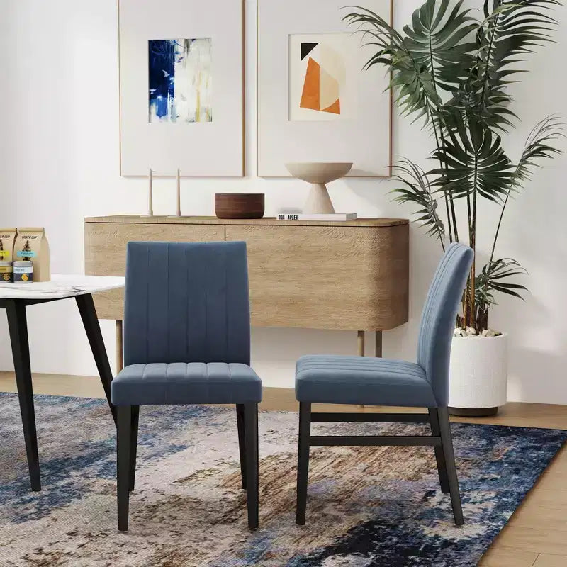 TUYOHW Modern Armless Dining Chairs Set of 2,Upholstered Dining Room Chairs with Vertical Stripes Backrest & Solid Wood Frame