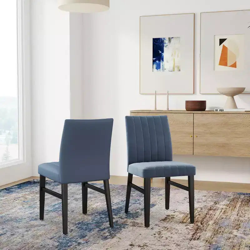 TUYOHW Modern Armless Dining Chairs Set of 2,Upholstered Dining Room Chairs with Vertical Stripes Backrest & Solid Wood Frame