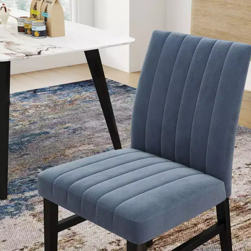 TUYOHW Modern Armless Dining Chairs Set of 2,Upholstered Dining Room Chairs with Vertical Stripes Backrest & Solid Wood Frame