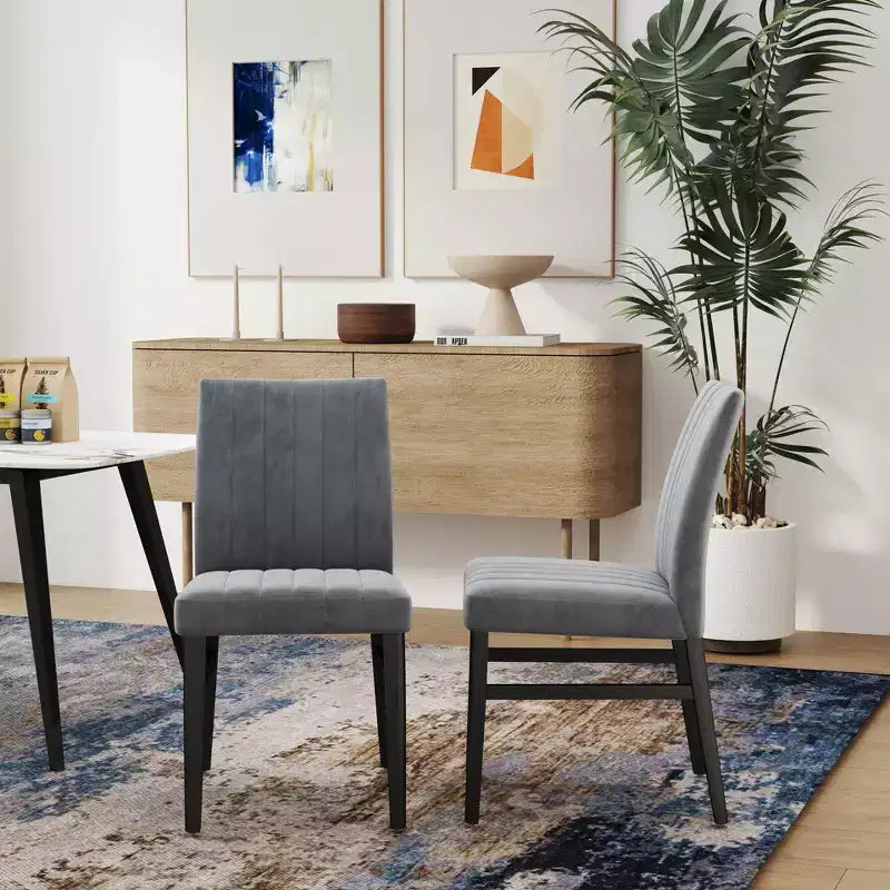 TUYOHW Modern Armless Dining Chairs Set of 2,Upholstered Dining Room Chairs with Vertical Stripes Backrest & Solid Wood Frame