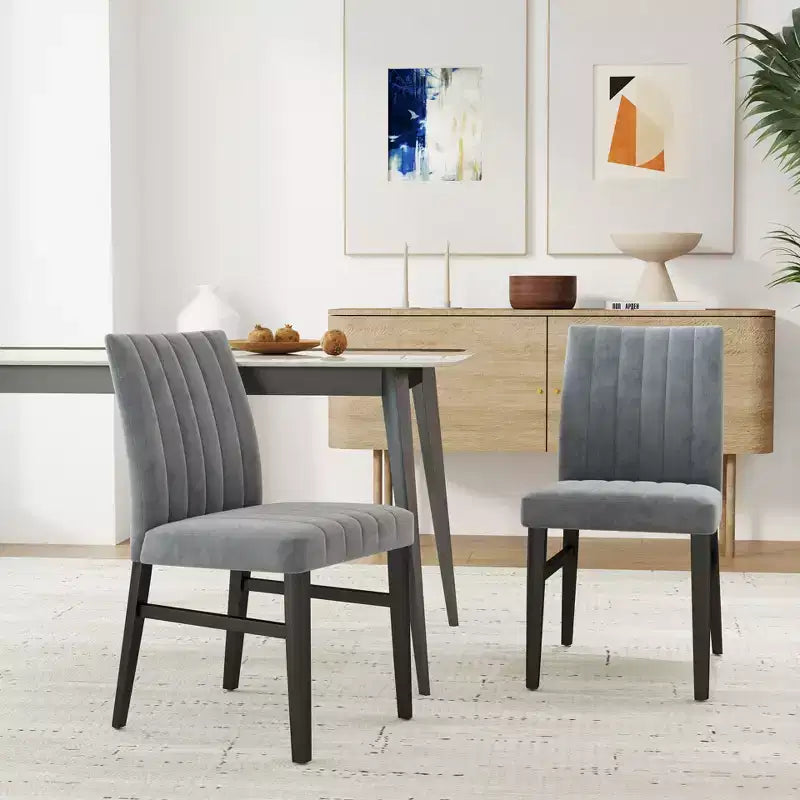 TUYOHW Modern Armless Dining Chairs Set of 2,Upholstered Dining Room Chairs with Vertical Stripes Backrest & Solid Wood Frame
