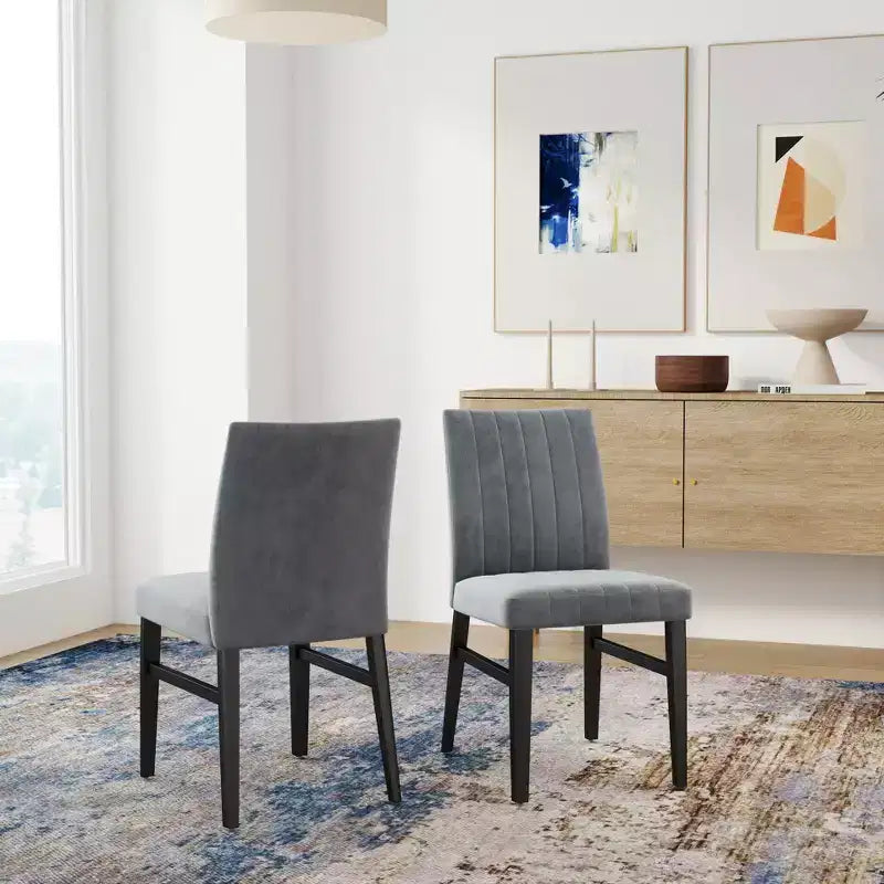TUYOHW Modern Armless Dining Chairs Set of 2,Upholstered Dining Room Chairs with Vertical Stripes Backrest & Solid Wood Frame
