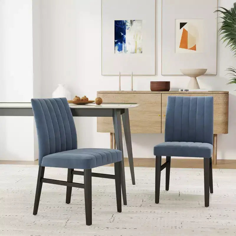 TUYOHW Modern Armless Dining Chairs Set of 2,Upholstered Dining Room Chairs with Vertical Stripes Backrest & Solid Wood Frame