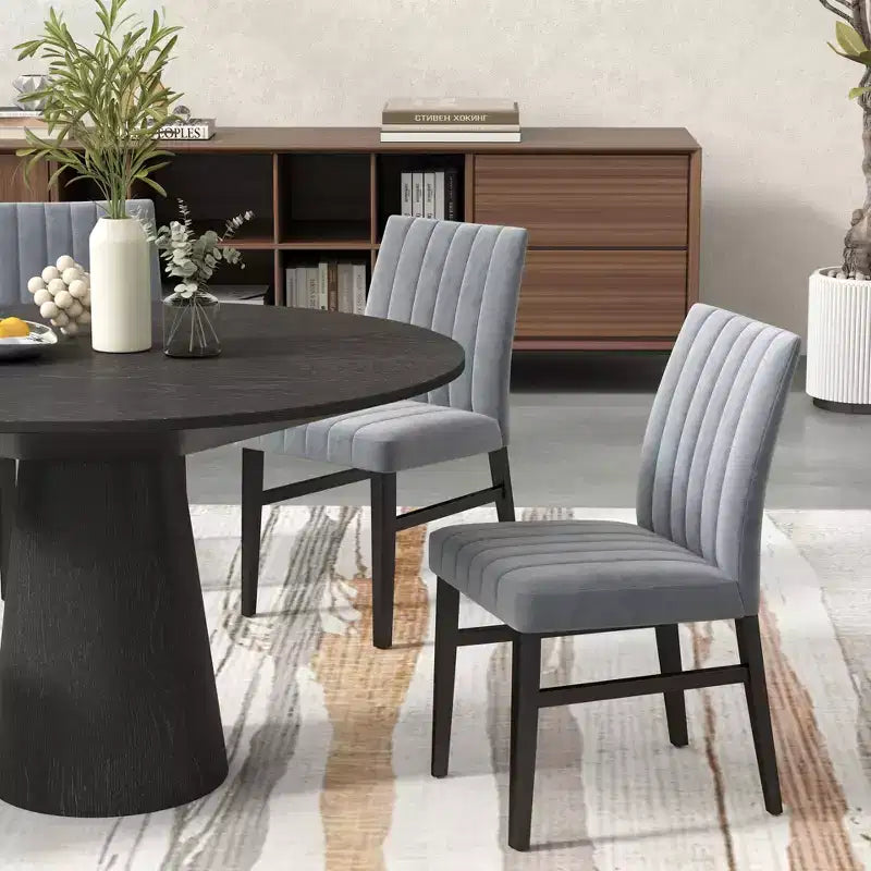 TUYOHW Modern Armless Dining Chairs Set of 2,Upholstered Dining Room Chairs with Vertical Stripes Backrest & Solid Wood Frame