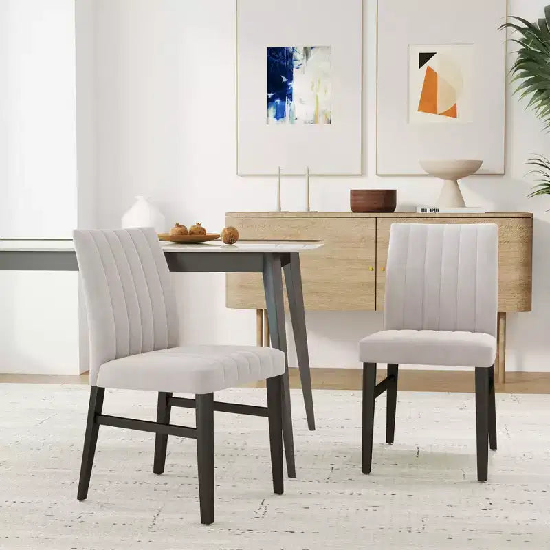 TUYOHW Modern Armless Dining Chairs Set of 2,Upholstered Dining Room Chairs with Vertical Stripes Backrest & Solid Wood Frame