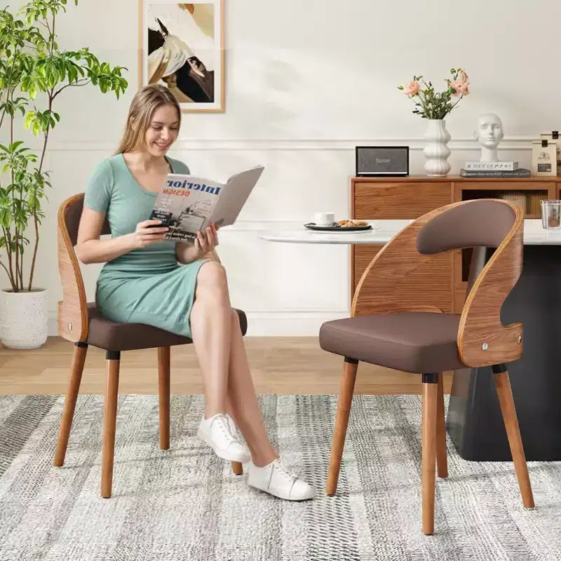 TUYOHW Modern Round Dining Chairs Set of 2,Upholstered Dining Room Chairs with Curved Backrest & Sturdy Wood Frame