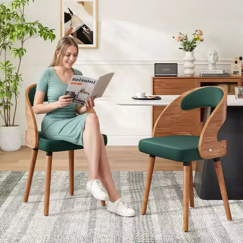 TUYOHW Modern Round Dining Chairs Set of 2,Upholstered Dining Room Chairs with Curved Backrest & Sturdy Wood Frame