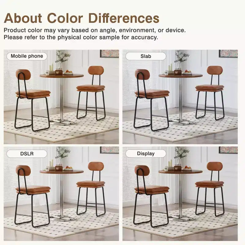 VECELO Faux Leather Bar Stools Set of 2, Upholstered Counter Height Barstools with Back and Metal Legs for Kitchen Island, Brown/White