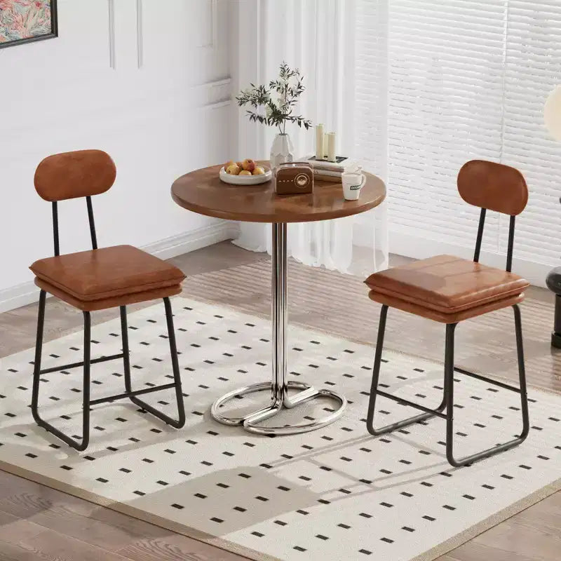 VECELO Faux Leather Bar Stools Set of 2, Upholstered Counter Height Barstools with Back and Metal Legs for Kitchen Island, Brown/White