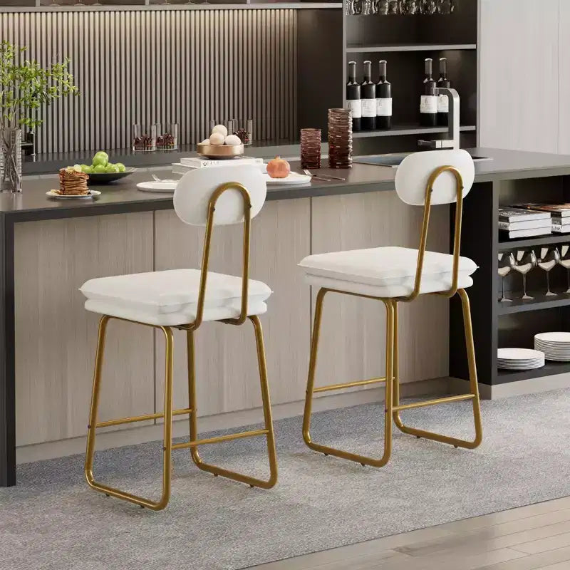 VECELO Faux Leather Bar Stools Set of 2, Upholstered Counter Height Barstools with Back and Metal Legs for Kitchen Island, Brown/White