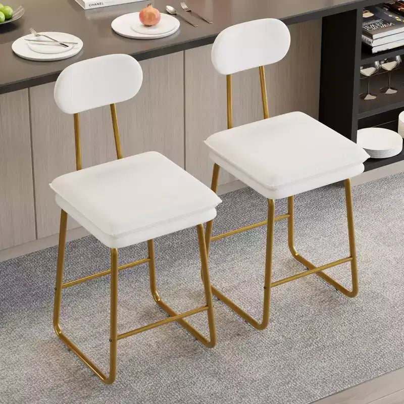 VECELO Faux Leather Bar Stools Set of 2, Upholstered Counter Height Barstools with Back and Metal Legs for Kitchen Island, Brown/White