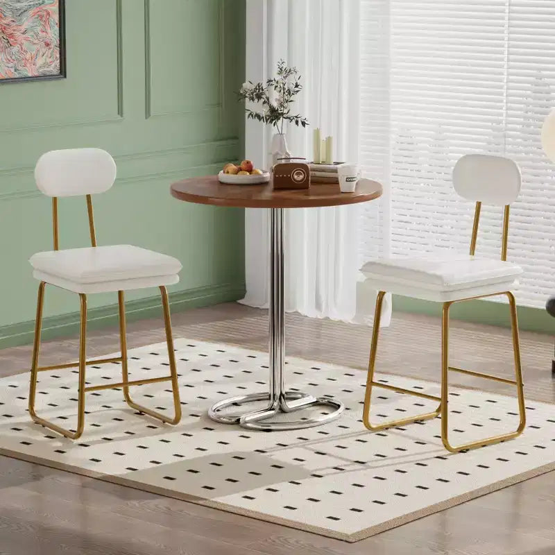 VECELO Faux Leather Bar Stools Set of 2, Upholstered Counter Height Barstools with Back and Metal Legs for Kitchen Island, Brown/White