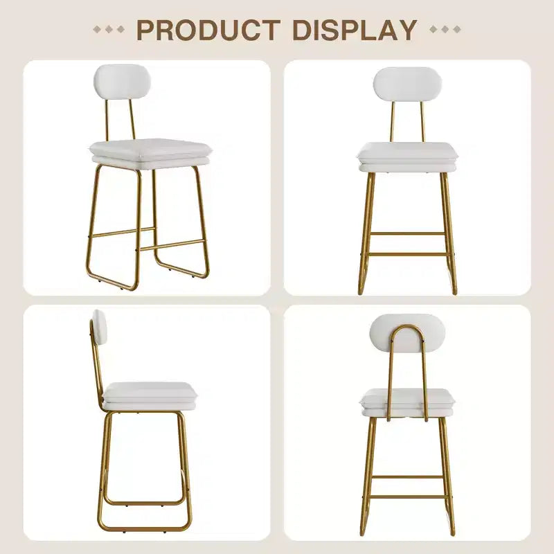 VECELO Faux Leather Bar Stools Set of 2, Upholstered Counter Height Barstools with Back and Metal Legs for Kitchen Island, Brown/White
