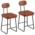 VECELO Faux Leather Bar Stools Set of 2, Upholstered Counter Height Barstools with Back and Metal Legs for Kitchen Island, Brown/White