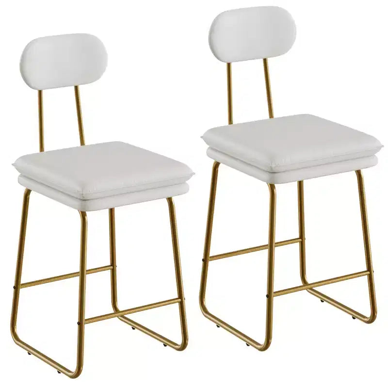 VECELO Faux Leather Bar Stools Set of 2, Upholstered Counter Height Barstools with Back and Metal Legs for Kitchen Island, Brown/White