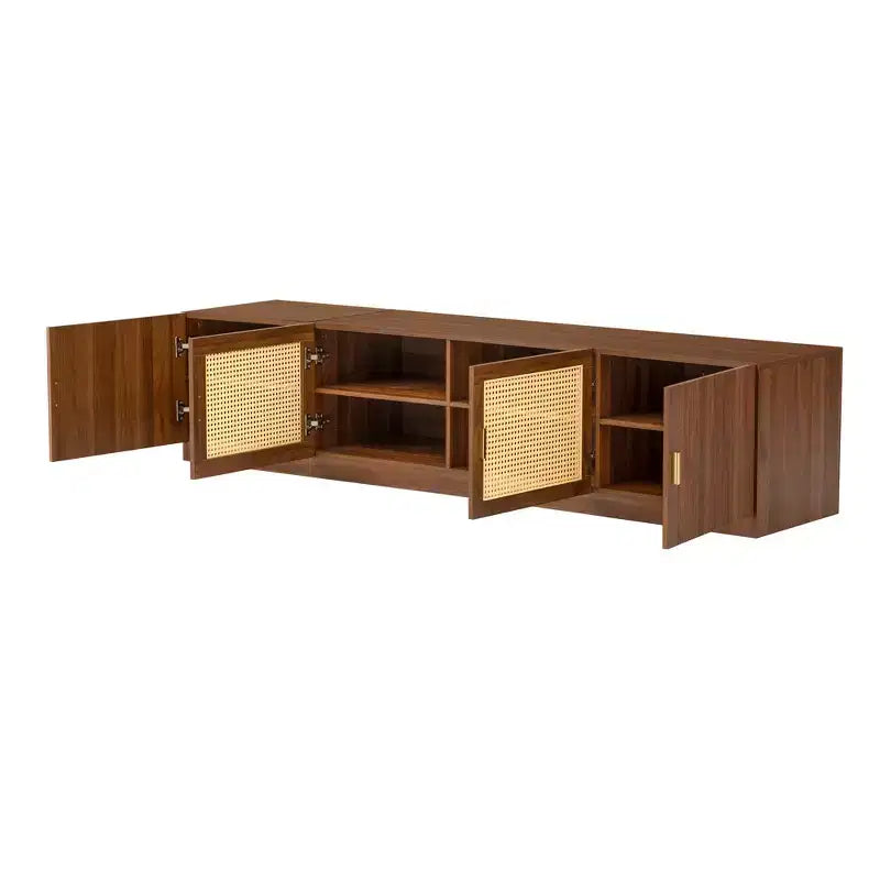 JVNOXK78 TV Stand for TVs Up to 85, TV Console for Living Room, Media Console with Rattan Doors, Adjustable Shelf TV Stand for Bedroom