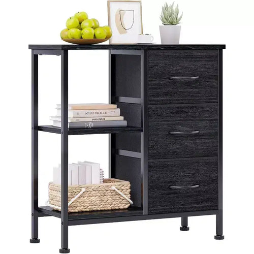 3 Drawer File Cabinet, Printer Stand with 2 Open Storage Shelves, Fabric Filing Cabinet Under Desk Office Organizer for Home Office