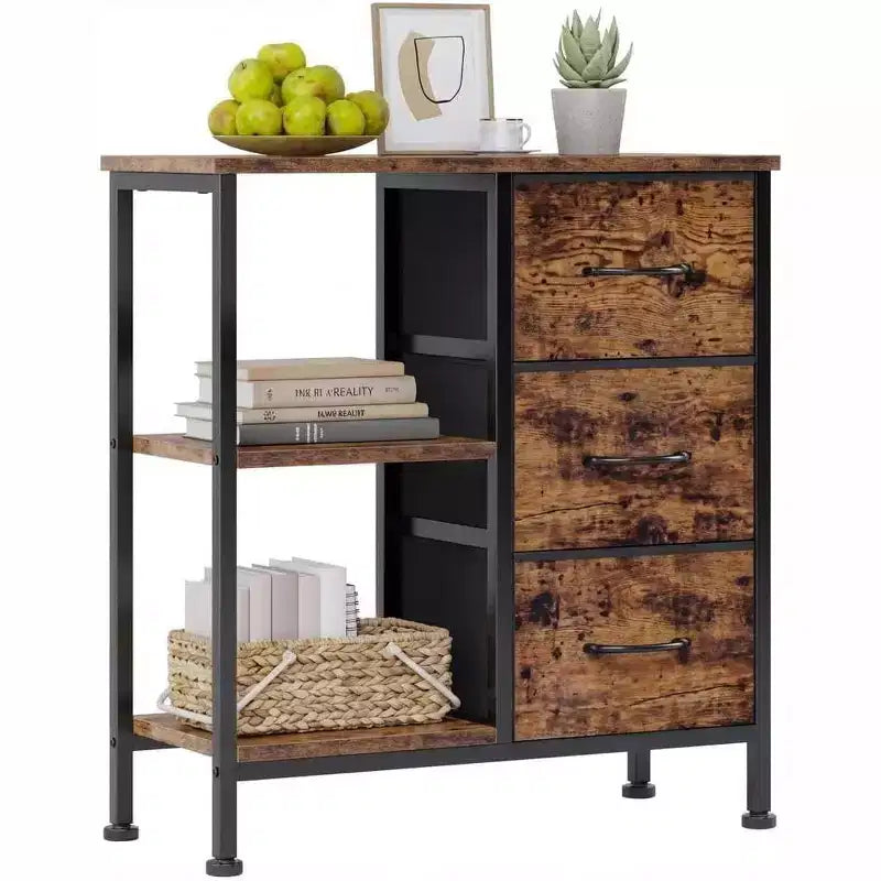 3 Drawer File Cabinet, Printer Stand with 2 Open Storage Shelves, Fabric Filing Cabinet Under Desk Office Organizer for Home Office