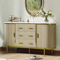 Side cabinet-style buffet cabinet, storage cabinet, living room/kitchen furniture with 6 drawers and 2 sliding doors, made of oak Wood, Oak