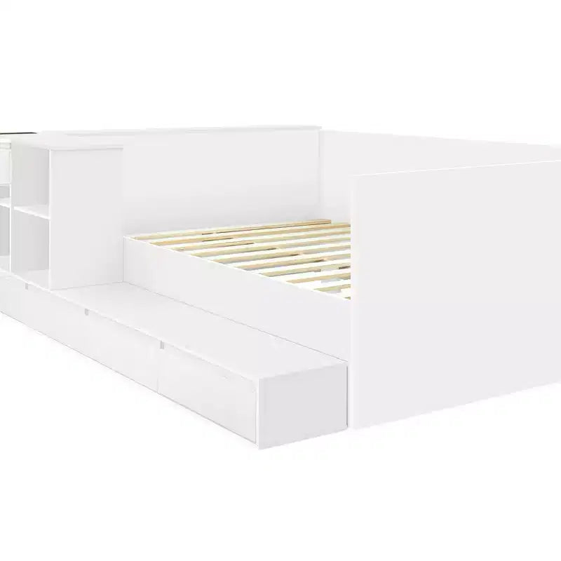 Luxystar Modern Full size Wood Platform Bed with Dressing Table, 6 Drawers and Shelves