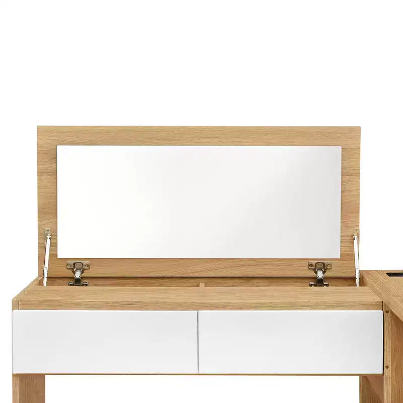 Luxystar Modern Full size Wood Platform Bed with Dressing Table, 6 Drawers and Shelves