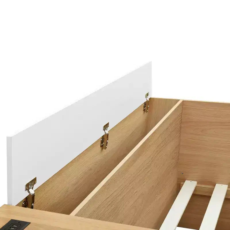 Luxystar Modern Full size Wood Platform Bed with Dressing Table, 6 Drawers and Shelves