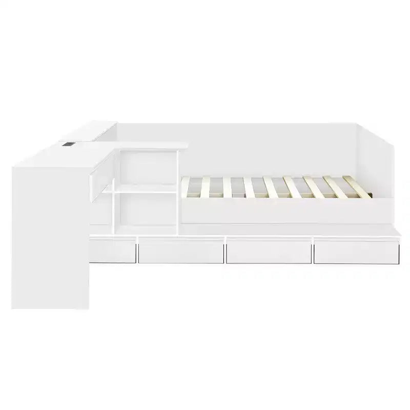 Luxystar Modern Full size Wood Platform Bed with Dressing Table, 6 Drawers and Shelves