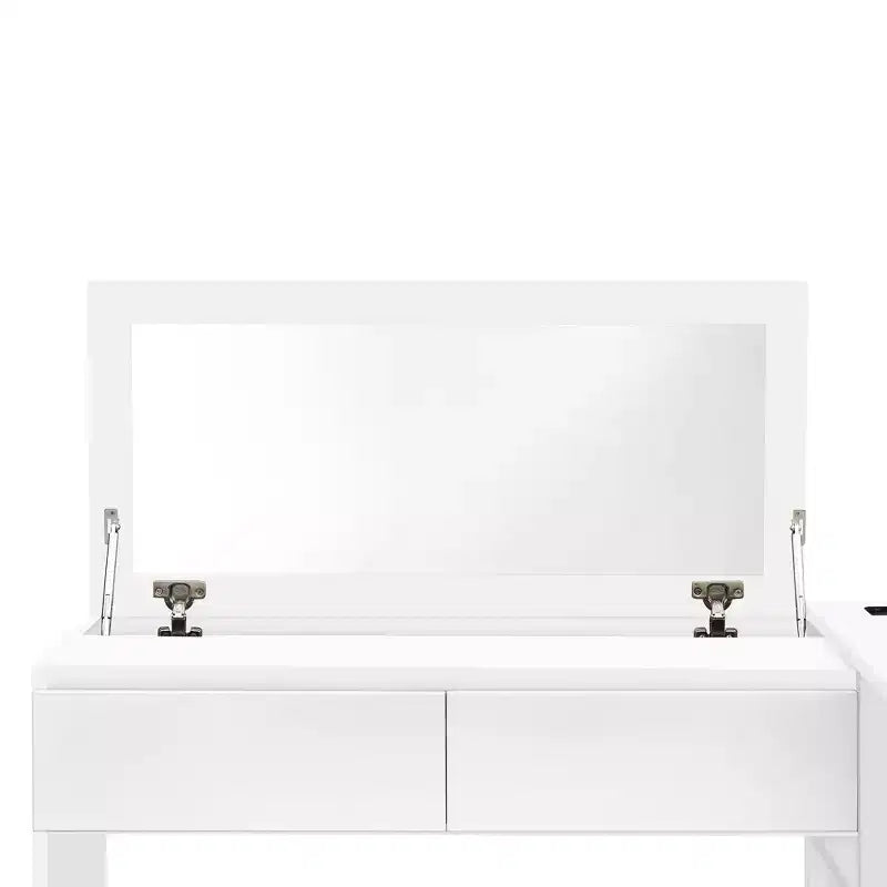 Luxystar Modern Full size Wood Platform Bed with Dressing Table, 6 Drawers and Shelves
