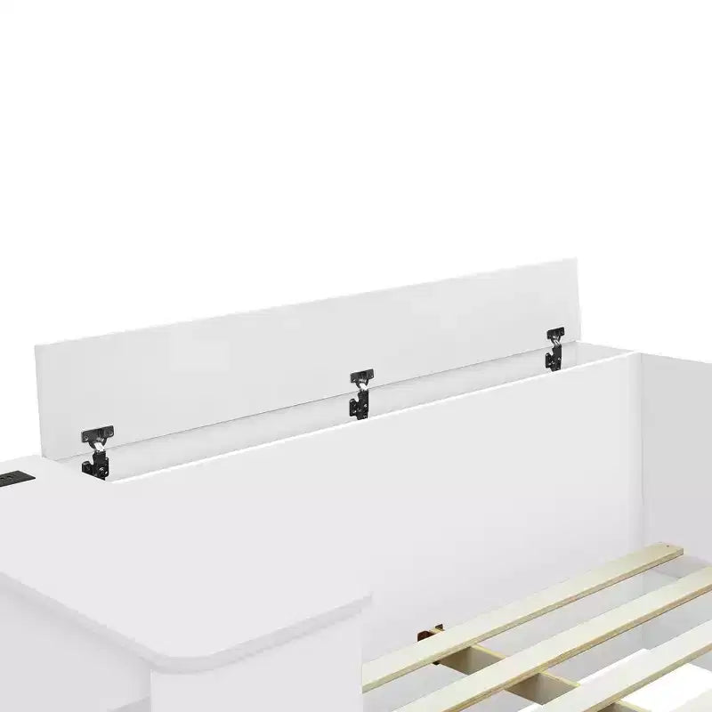 Luxystar Modern Full size Wood Platform Bed with Dressing Table, 6 Drawers and Shelves