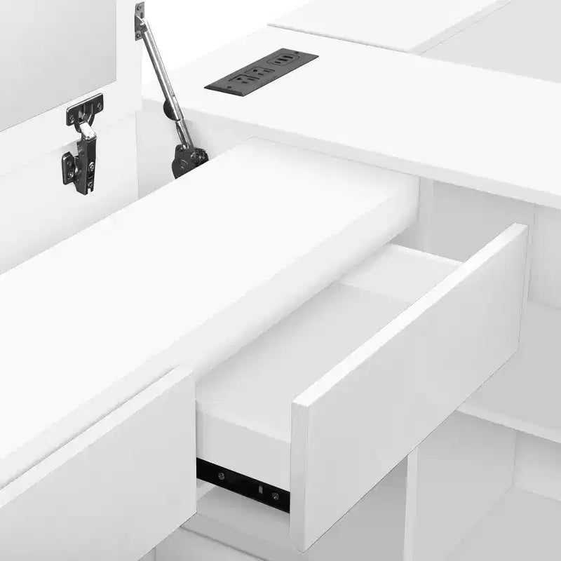 Luxystar Modern Full size Wood Platform Bed with Dressing Table, 6 Drawers and Shelves