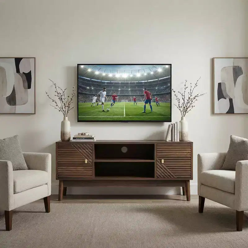 JVNOXK 43.31-inch TV Console, Mid-Century Modern Style TV Stand with Storage, Living Room and Bedroom Media Console, Walnut Finish