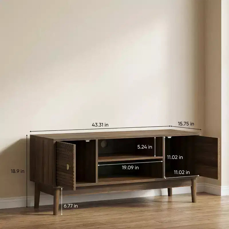 JVNOXK 43.31-inch TV Console, Mid-Century Modern Style TV Stand with Storage, Living Room and Bedroom Media Console, Walnut Finish
