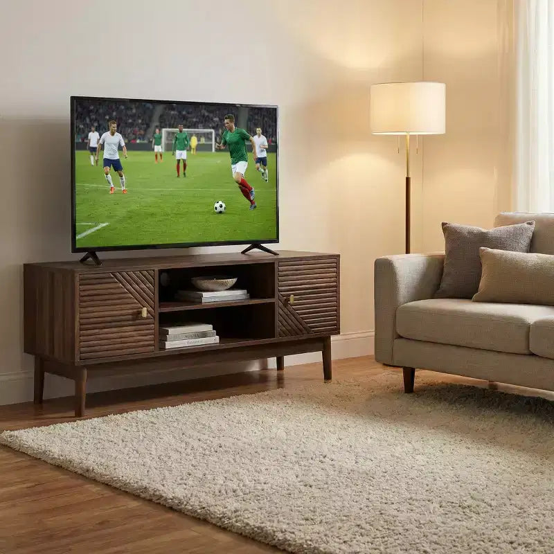 JVNOXK 43.31-inch TV Console, Mid-Century Modern Style TV Stand with Storage, Living Room and Bedroom Media Console, Walnut Finish