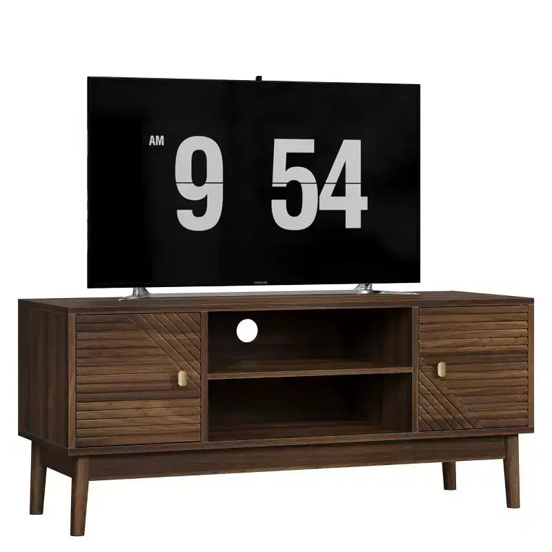 JVNOXK 43.31-inch TV Console, Mid-Century Modern Style TV Stand with Storage, Living Room and Bedroom Media Console, Walnut Finish