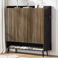 Shoe Storage Cabinet with Smooth Fluted Sliding Doors, 6-Tier Shoe Cabinet Storage for Entryway, Narrow Hidden Shoe Rack for Front Door Entrance