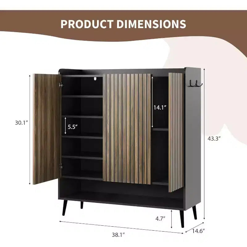 Shoe Storage Cabinet with Smooth Fluted Sliding Doors, 6-Tier Shoe Cabinet Storage for Entryway, Narrow Hidden Shoe Rack for Front Door Entrance