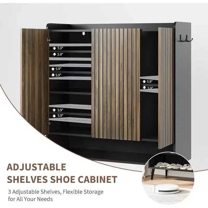 Shoe Storage Cabinet with Smooth Fluted Sliding Doors, 6-Tier Shoe Cabinet Storage for Entryway, Narrow Hidden Shoe Rack for Front Door Entrance