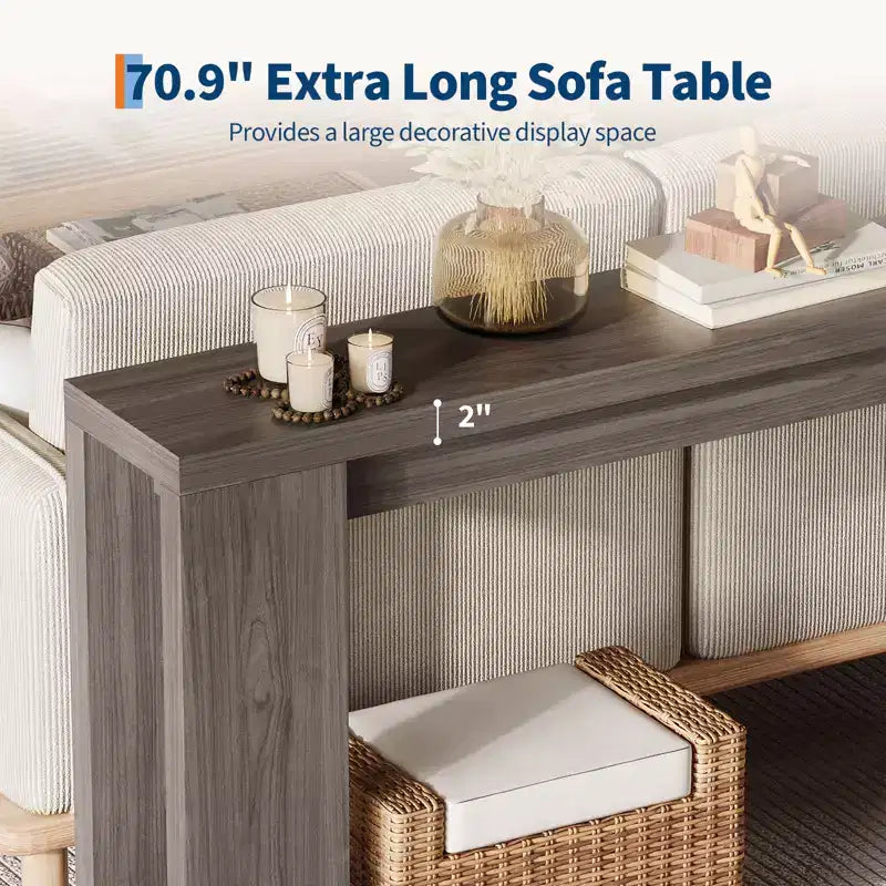 70.9inch Long Console Tables, Farmhouse Narrow Entryway Table - Rustic Wooden Sofa Table Behind Couch for Living Room Entrance Hallway Foyer