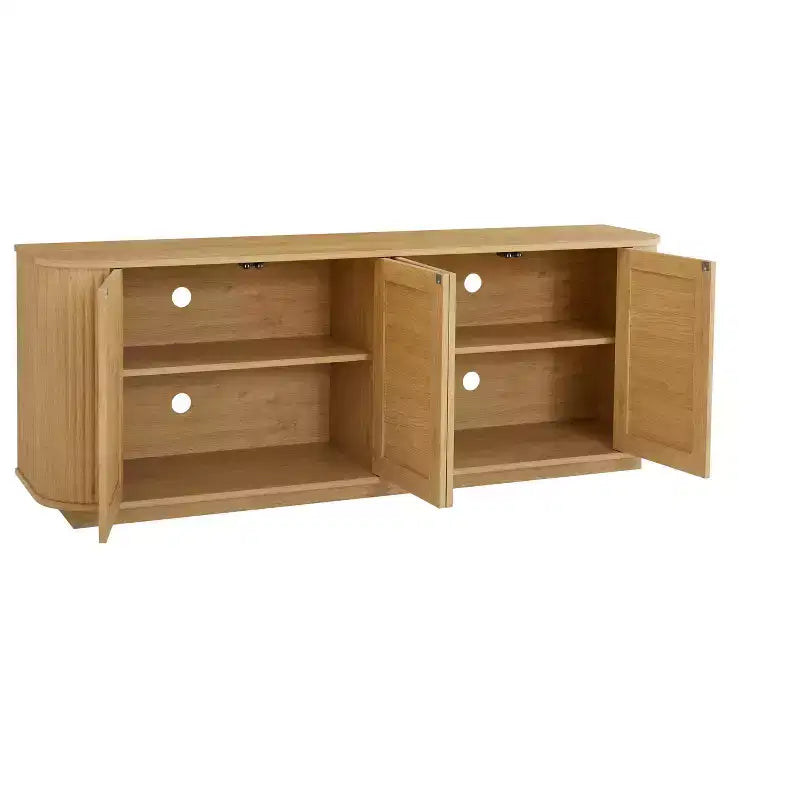 Fluted TV Stand TVs Up to, Mid Century Modern TV Console with 2 Door and 1 Drawer, Entertainment Center with Curved Profile