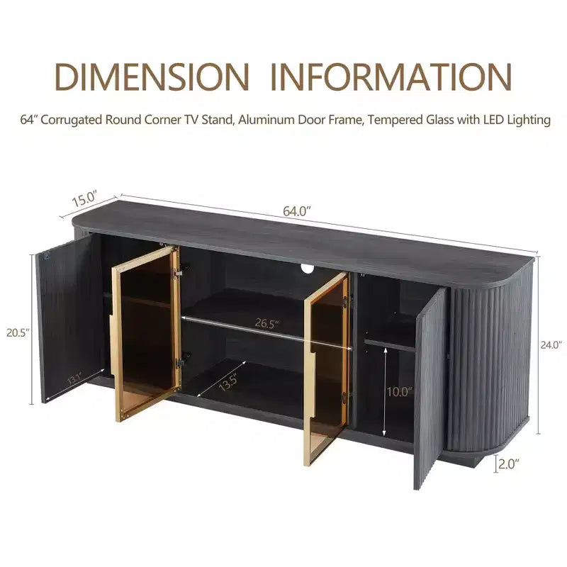 Fluted TV Stand TVs Up to, Mid Century Modern TV Console with 2 Door and 1 Drawer, Entertainment Center with Curved Profile